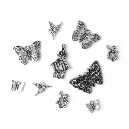 Cousin DIY Metal Butterfly Pendant Charms, 10 Pc, Silver Finish, Unisex, Adult