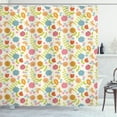 thumbnail image 1 of Spring Shower Curtain, Hand Drawn Doodle Tulips and Daisy Petals Composition Designed with Butterflies, Fabric Bathroom Set with Hooks, 69W X 70L Inches, Multicolor, by Ambesonne, 1 of 3