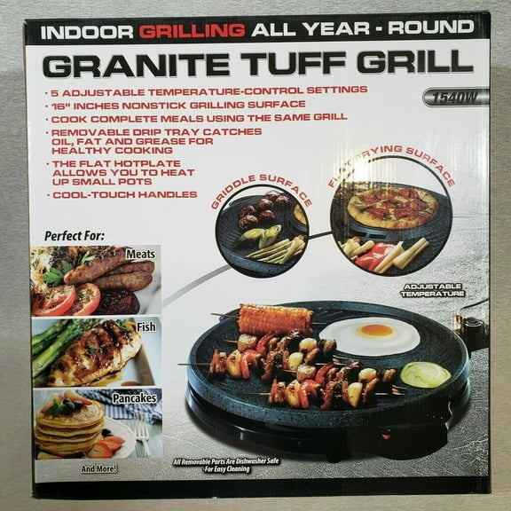 Granite Tuff Indoor Grill 16" Round Electric w Nonstick Surface Dishwasher Safe