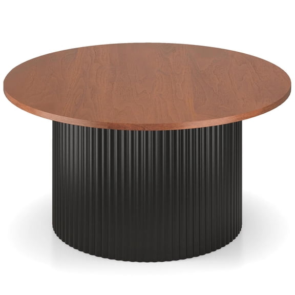 Kadyn Round Coffee Table with Solid Wood Frame and Wooden Top, Side Tables for Living Room, Dining Room, Home Office, Walnut