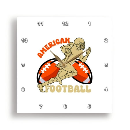 3dRose, American football text, running player, two balls, stylish sport gift, 15x15 Wall Clock