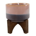 thumbnail image 4 of Flora Bunda Mid Century 7 inch Lava Ceramic on Wood Stand, Blue, 4 of 5