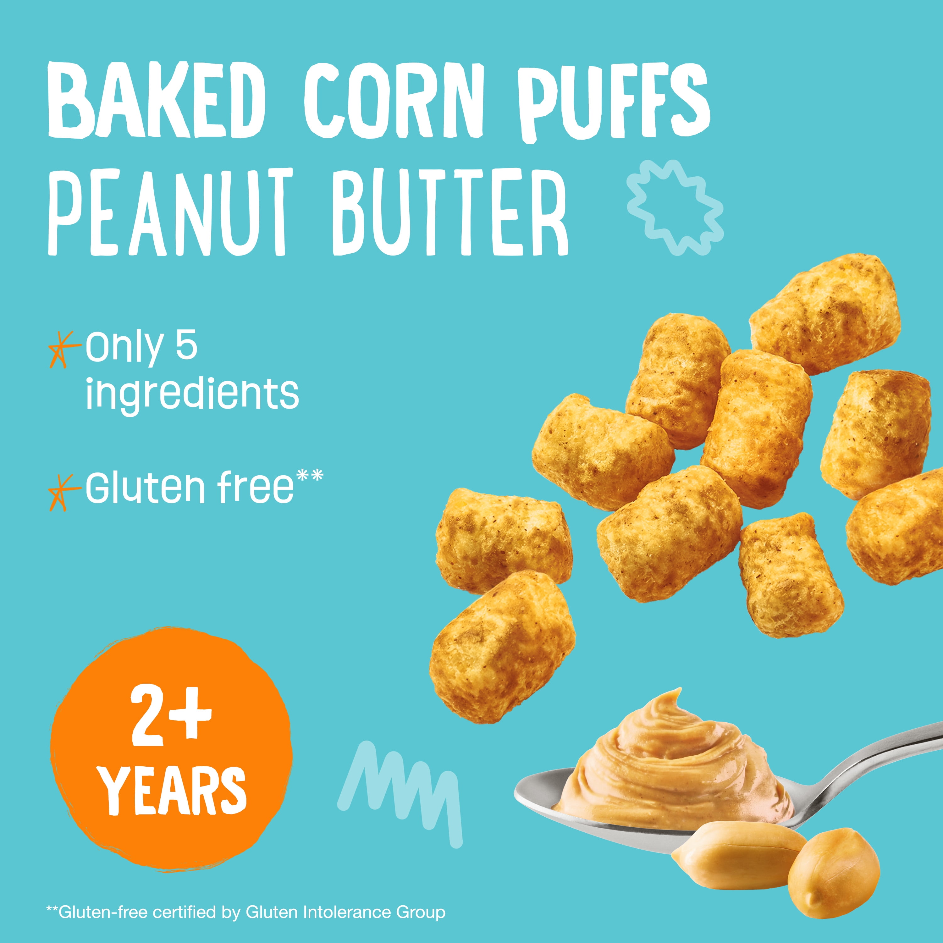 Earth's Best Organic Toddler Snacks, Peanut Butter Baked Corn Puffs, 2.5 oz Bag