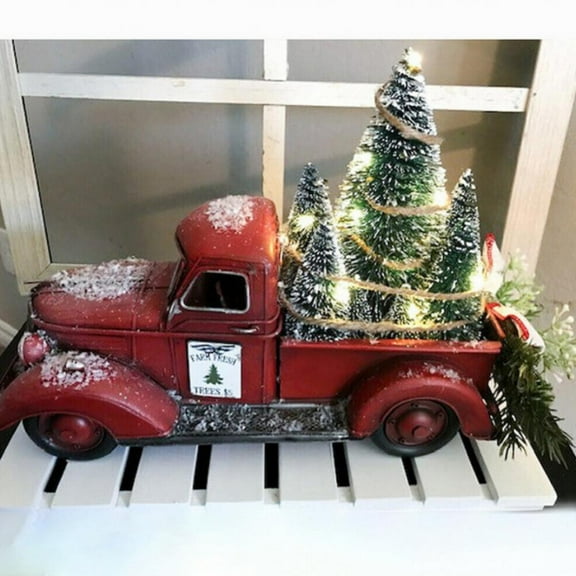 Red Farm Truck Christmas Centerpiece Christmas Red Truck Decor Farmhouse Vintage Red Pickup Truck with Christmas Trees for Home Kitchen Table Centerpieces Decorations Home Decor