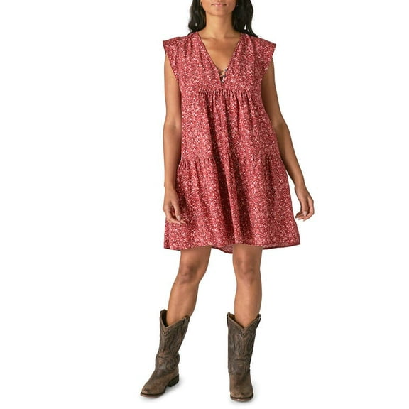 Lucky Brand Women’s Printed Peasant Mini Dress, Red, Large