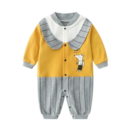 

Ahdbta Newborn Baby Sweatshirt Rompers Fall Winter Button Down Long Sleeve Jumpsuit Cute Print V-Neck Cozy Sleepwear Bodysuit