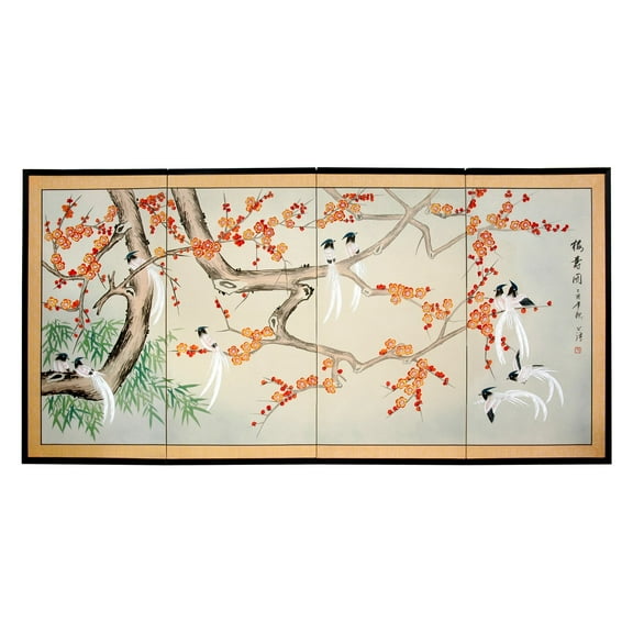 Oriental Furniture 36 in. Birds of Longevity Room Divider