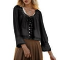 thumbnail image 2 of vigerkar Women Tie Front Long Sleeve Top Lace Trim Button Shirt Scoop Neck Loose Blouse Going Out Y2k Clothes Black, L, 2 of 7