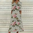 thumbnail image 1 of Staron Women Summer Dresses Short Sleeve Floral Boho Loose Spring Dresses Beach Flowy A Line Button V Neck Plus Size Long Dress XXL, 1 of 5