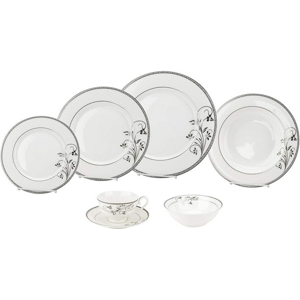 Porcelain Dinnerware Set, 28Piece Bone China Service by Lorren Home