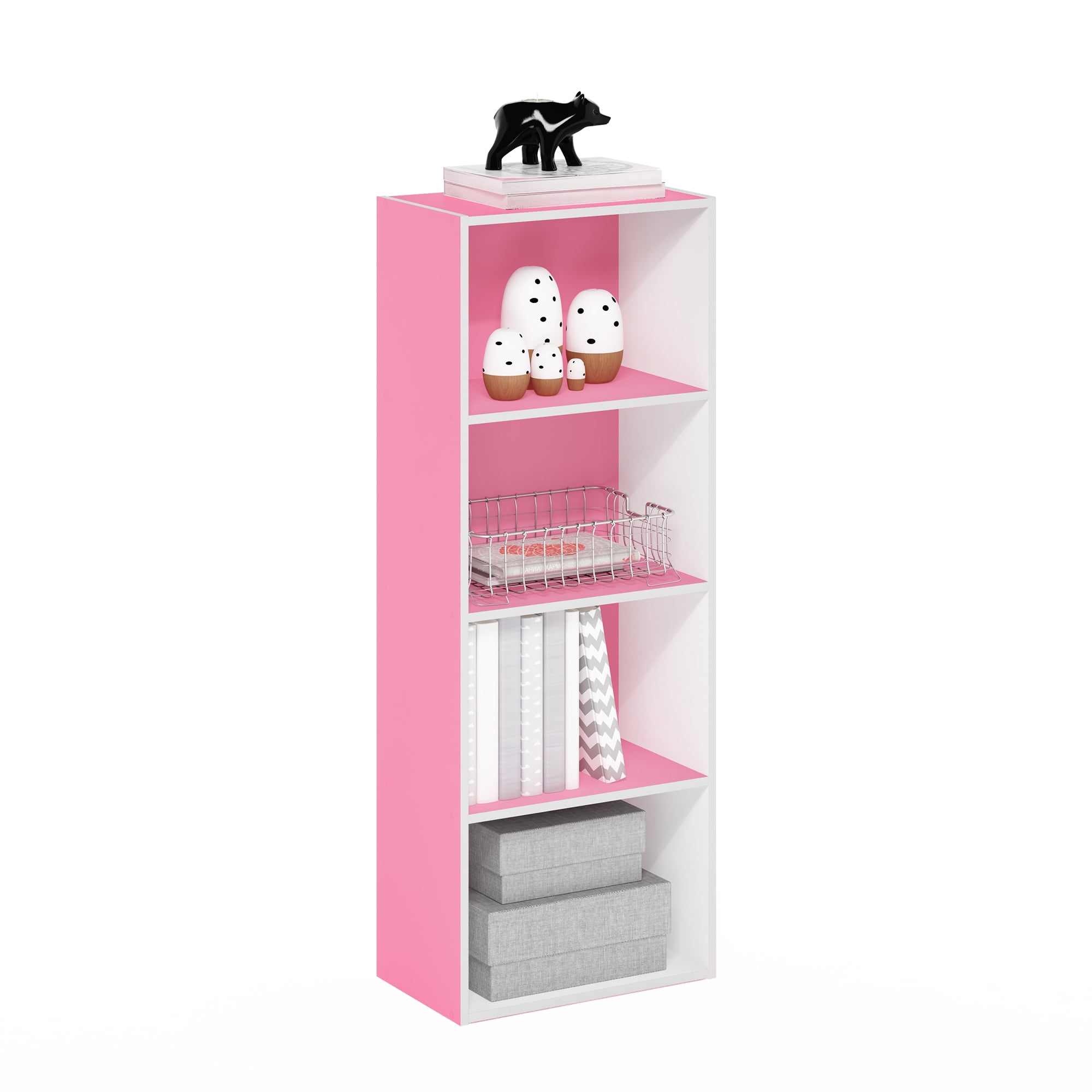 Furinno Luder 4-Tier Open Shelf Bookcase, Pink/White