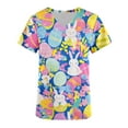 thumbnail image 4 of Kctiaxy Womens Scrubs Casual Funny Rabbit Print Graphic Womens Easter Shirt Short Sleeve V-neck Summer Tops for Women with Pockets, 4 of 4