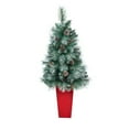 thumbnail image 3 of 44in. Frosted Tip British Columbia Mountain Pine Artificial Christmas Tree with 50 Clear Lights, Pine Cones and 112 Bendable Branches in Red Tower Planter, 3 of 6