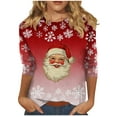 thumbnail image 3 of Jsaierl Merry Christmas Shirts for Women Plus Size Christmas Print Tees Stretch Round Neck T-shirt 3/4 Sleeve Holiday Blouse Tops Christmas Costumes, 3 of 7