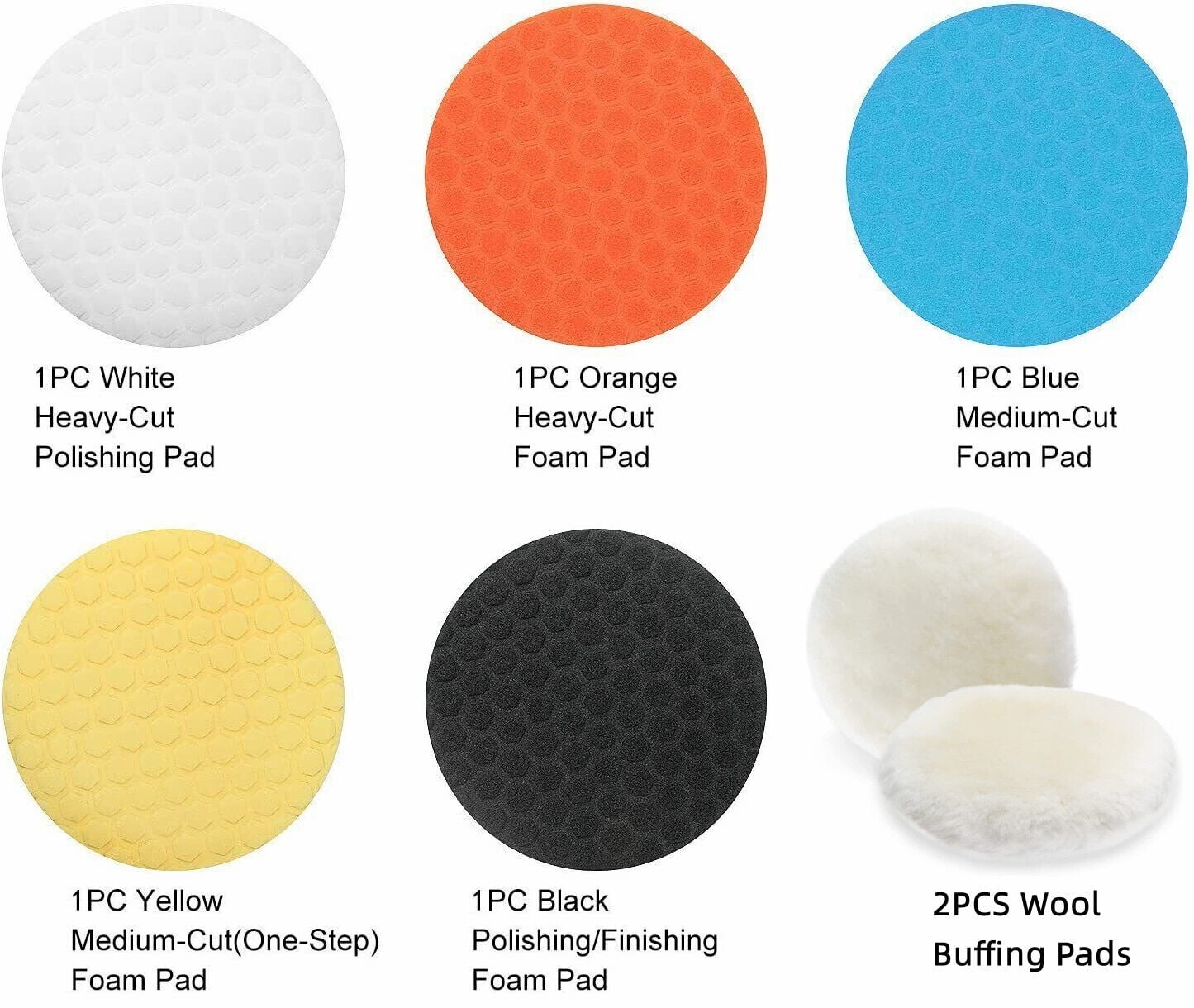 7Pcs 7" Buffing Polishing Pads Buffing Sponge& Wool Pads Set Buffer Polisher Pad