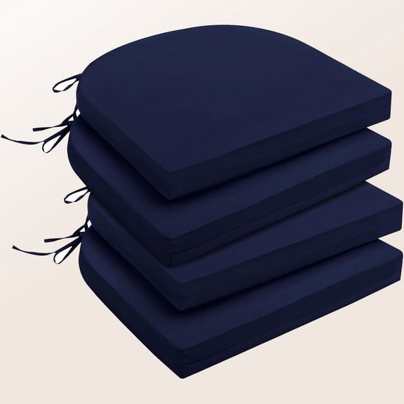 Outdoor Chair Cushions Set of 4 for Patio Furniture, Water-Resistant Patio Chair Cushions with Ties, High Density Foam Outdoor Seat Cushion, Navy