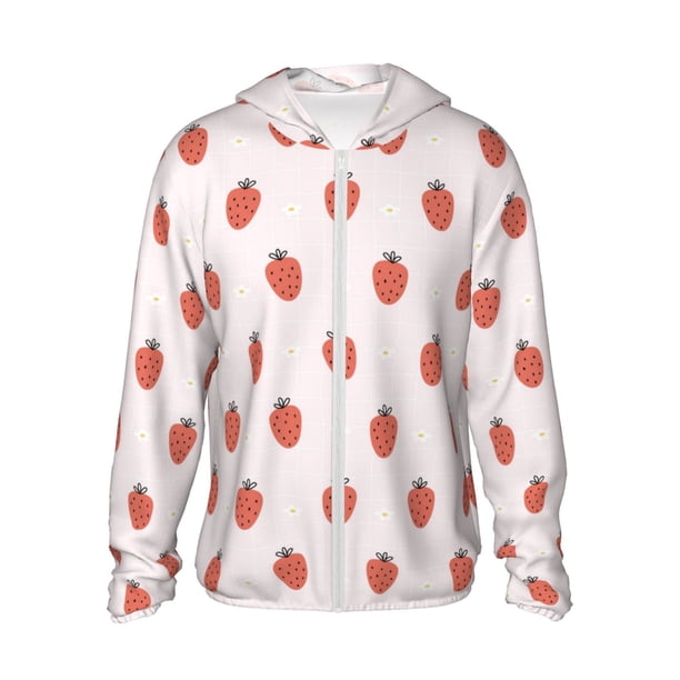 Fotbe Strawberry Chaqueta con Protección Solar UPF 50+ para Hombre y Mujer, Camisa con Capucha y Bolsillos-Medium