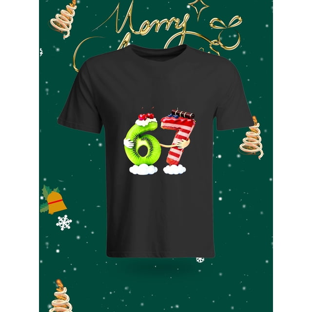 Fashionable and Personal 67 Number Pattern Printed Short-sleeve T-shirt, and Casual Unisex Comfortable Top. This T-shirt features a unique design with the numbers 6 and 7 creatively made to look like