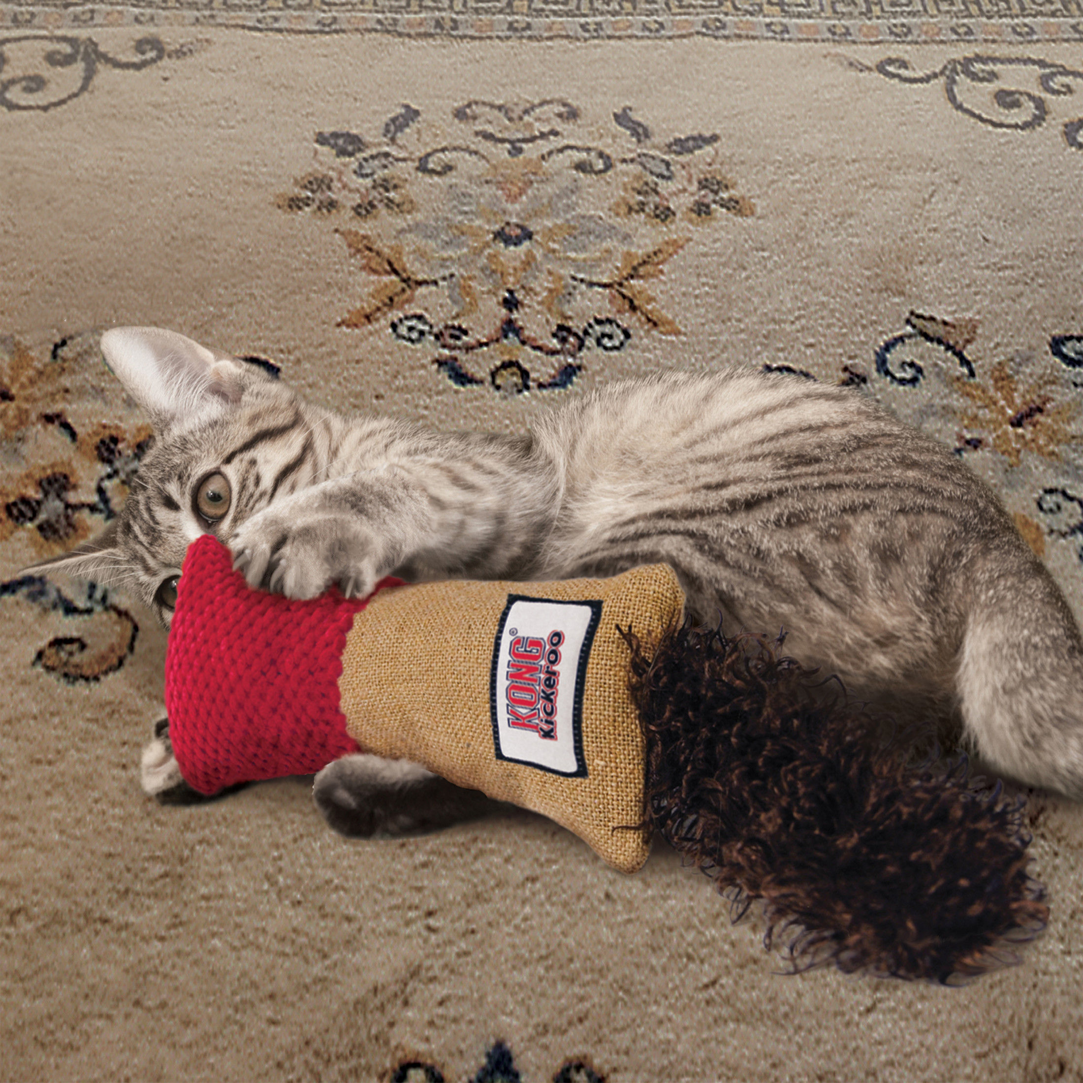 KONG® Kickeroo® Cuddler Burlap Crinkle Cat Toy, Red, with Premium North American Catnip