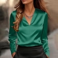 thumbnail image 2 of SYMOID Womens Satin Blouse Long Sleeve Emerald Green, V Neck Work Shirt Wrinkle Free Office Top, Elegant Dressy Blouse Machine Washable Professional Shirt,Size S, 2 of 7