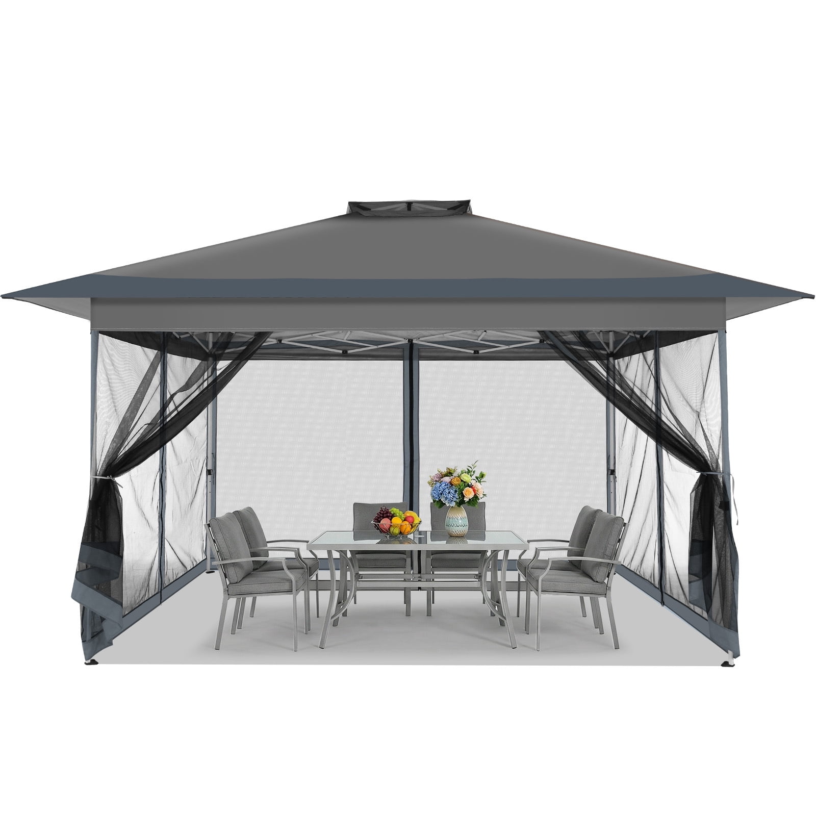 COBIZI 10x15 Pop-Up Gazebo with Mosquito Netting, Outdoor Patio Canopy Tent with 2-Tier Ventilated Roof, 3 Adjustable Heights, Provides 150 Sq Ft Shade, Dark Grey
