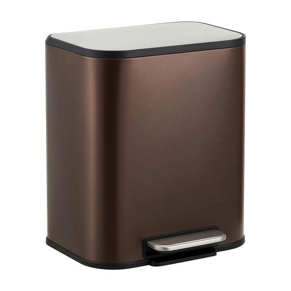 Kitchen Trash Can, 5.3 gal Stainless Steel Garbage Can with Soft Close Lid Foot Pedal & Removable Inner Bucket, Rectangular Step On Waste Bin for Office Bedroom (Matte Brown) 12L