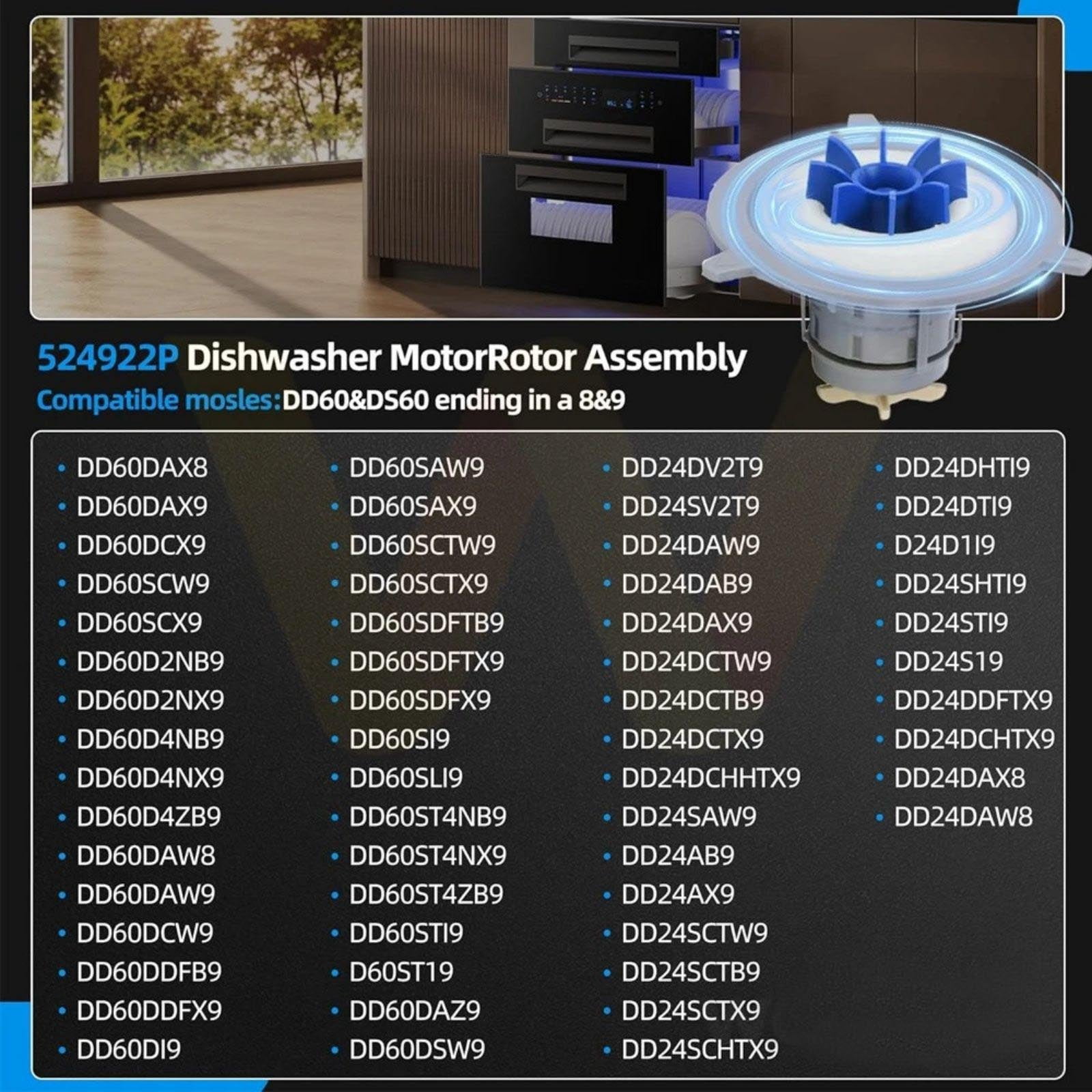 APPLAYERR 524922P FP524922P Motor Rotor Assembly Low Noise Design For Built In Dishwasher Systems