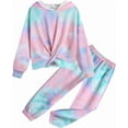 thumbnail image 2 of Oudiya Girls 2 Piece Tie Dye Sweatsuit Clothing Set Twist Front Hooded Sweatshirt and Sweatpants with Pockets, 7-8Y, 2 of 6