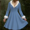 thumbnail image 4 of Women's Casual V-neck Christmas Print Plush Long-Sleeve Casual Dress for Holiday and Everyday Wear, Soft Women's Winter Dress with Festive Design,Light Blue,XL, 4 of 4