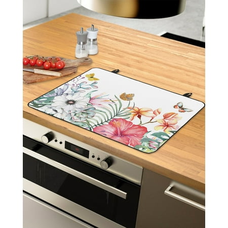 

Spring Floral Stove Top Covers for Electric Stove Heat Insulation Fireproof Glass Cooktop Cover Counter Top Glass Stove Cover 29 x21 Pastoral Summer Flowers Botanical Butterfly