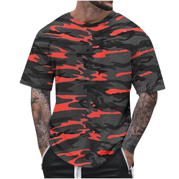 Camisetas de Cuello de la Tripulación de los Hombres de Verano Redondo Cuello Impreso Camiseta, Top Atlético de Secado Rápido Casual para los Hombres