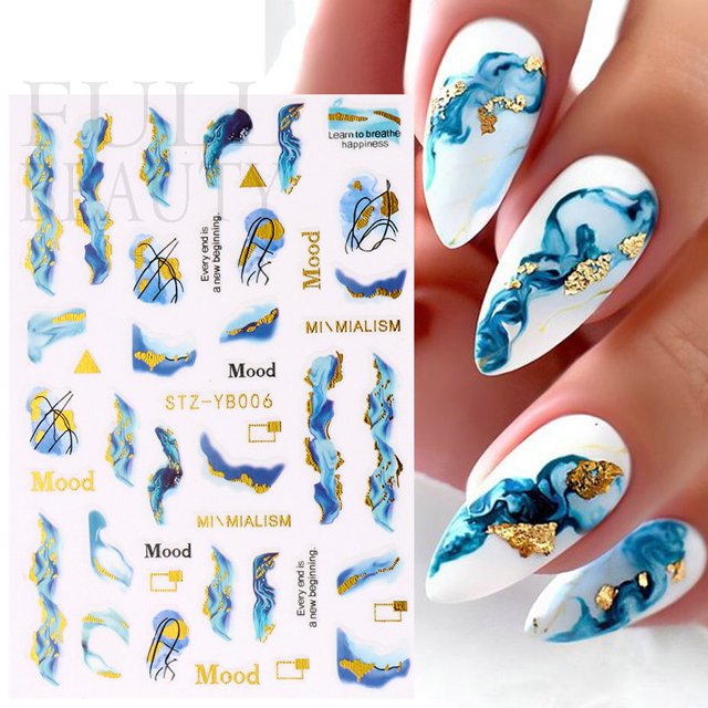 Royalblue Blooming pegatinas de humo en las uñas diseño de mármol para colorear Bloom manicura calcomanías Golden Wave dibujo Nail Slider NLYB006 Tan Jianjun unisex