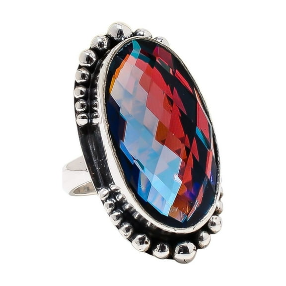 Black Rainbow Mystic Fire Topaz 925 Sterling Silver Ring, 25X13 mm Oval Gemstone Ring, Black Ring, Christmas Gift, Unique Jewelry Ring, Adjustable Rin