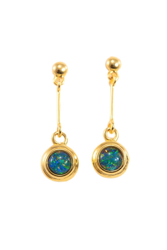 HIGH MOUNTAIN SIDE 18KT GOLD PLATED AUSTRALIAN BLACK OPAL DROP EARRINGS