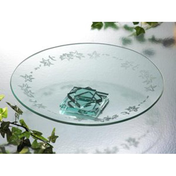 13" Round Etched Glass Leaf Design Footed Serving Tray Platter