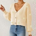 thumbnail image 5 of YueHuiYing Women's Casual Sweater Tops High V-Neck Long Sleeves Button Coat Jacket Knitted Blouse, 5 of 6