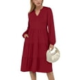 thumbnail image 3 of UVN Fall Dresses for Women Long Sleeve V Neck Midi Dress Casual Loose Flowy Swing Tiered Dress with Pockets, 3 of 9