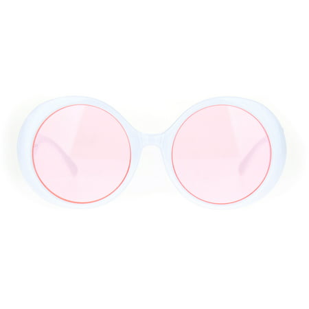 Womens Round Circle Mod Hippie Color Lens Plastic Wizard Sunglasses White Pink