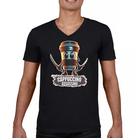 Cappuccino Assassino Men's V-Neck T-shirt Fun Italian Brainrot Gen Z Alpha Meme