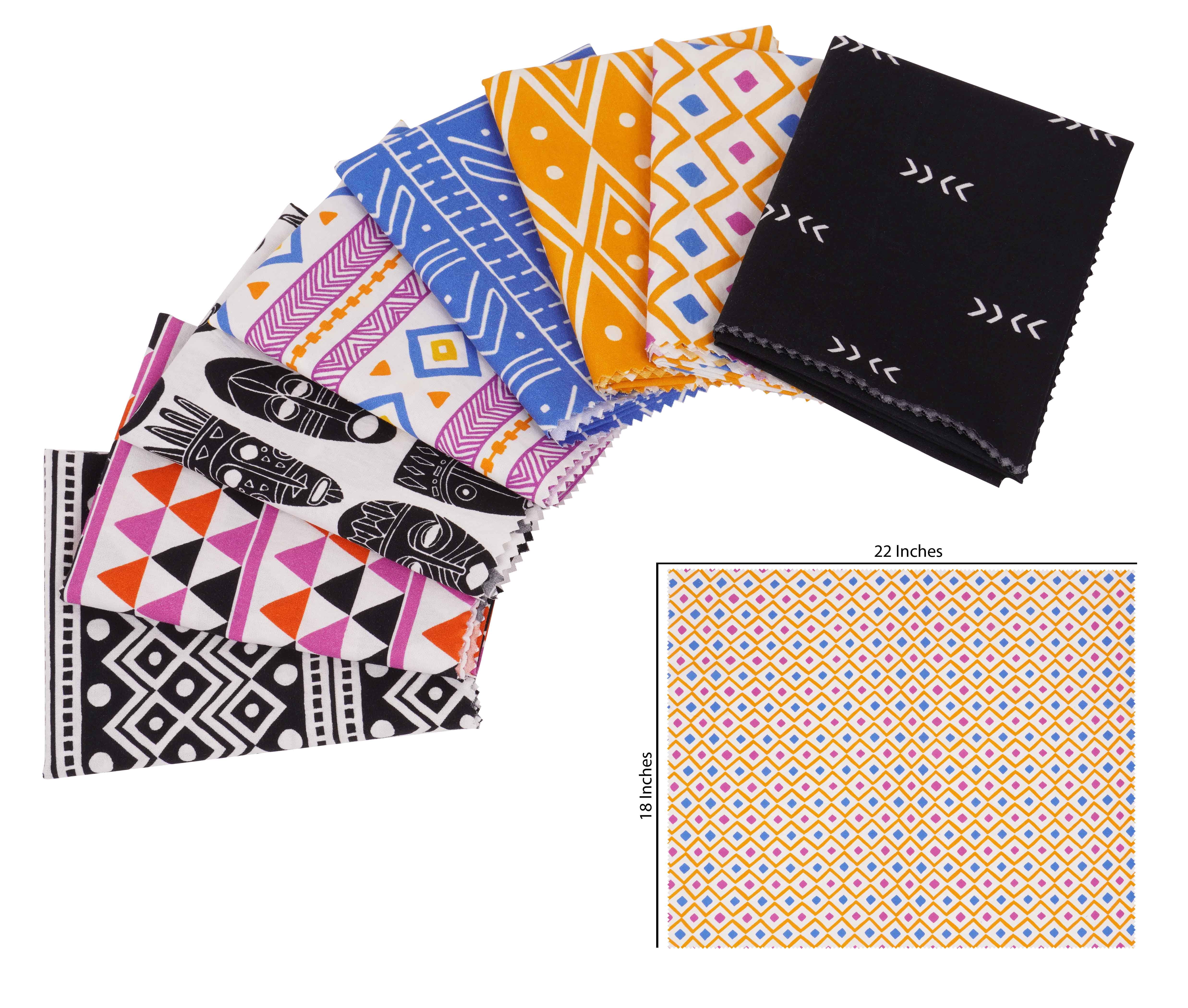 Soimoi 8 Pc Fat Quarter Bundle,African TribalPrint 18"x 22"DIY Patchwork-100% CottonPre-Cut Quilting Fabric Multicolor