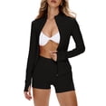 thumbnail image 2 of 2 Piece Yoga Sets for Women Full Zipper Long Sleeve Cropped Jacket High Waist Soft Shorts Lightweight Gym Wear 2026 Black XL, 2 of 8