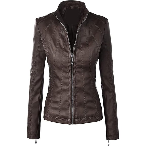 Womens Genuine Brown lambskin Leather Jacket Motorcycle Biker Leather Jacket W273