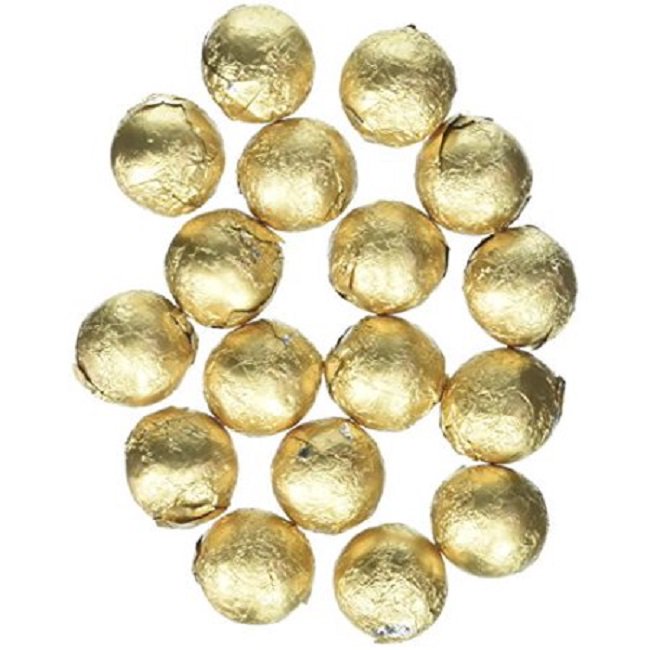 Sweetworks Gold Foiled Solid Milk Chocolate Balls, 1 Lb Approx 83 Pcs