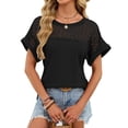 thumbnail image 2 of ManxiVoo Women Lace Trim Tee Round Neck Short Sleeve Blouse in A Relaxed Fit for Casual Outings XL Size Black, 2 of 7