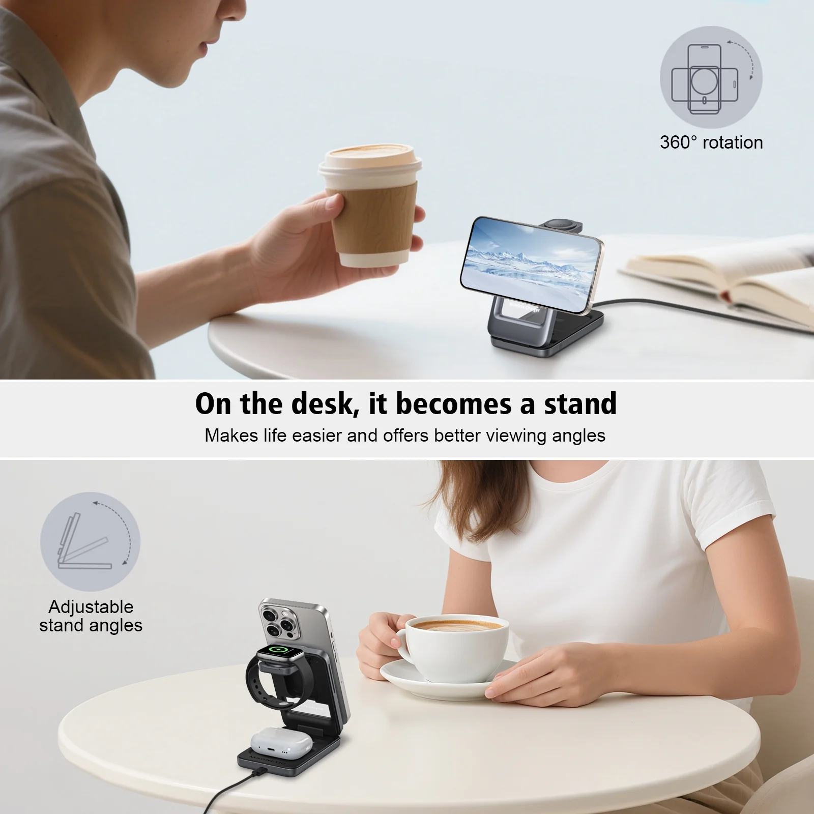 Formagix,Upgraded 3-in-1 Travel Magnetic Wireless Charger,for iPhone 16/15/14/13/12,Apple Watch&AirPods, Nightlight,Foldable