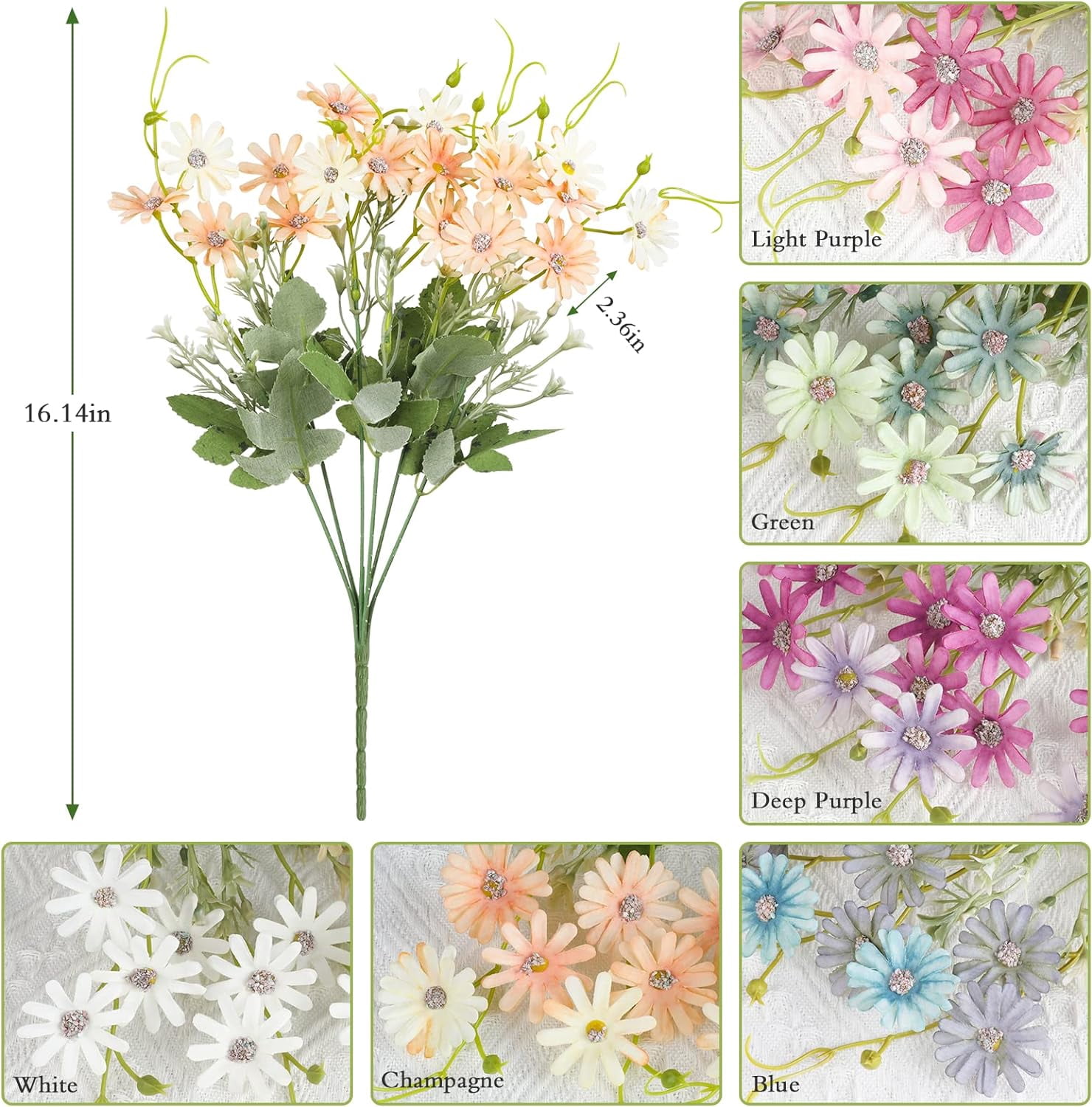 6 Bundles Wildflowers Fake Daisy Outdoor Artificial Flowers UV Resistant Silk Wild Flower Bouquets Bulk Faux Plants Plastic Greenery for Decoration Vase Floral Spring Home Decor