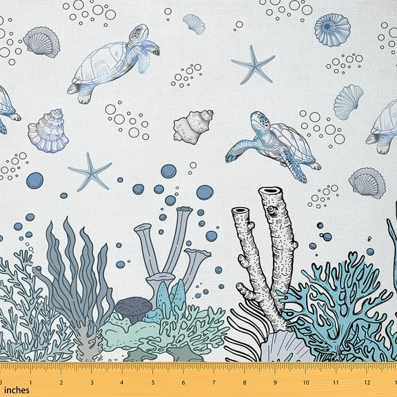 Castle Fairy Marine Turtle Fabric by the Yard 1 Yard for Teens,Ocean Theme Home Decor Fabric by the Yard,Underwater World Room Decor Fabric by the Yard,Ultra Soft Home Decor