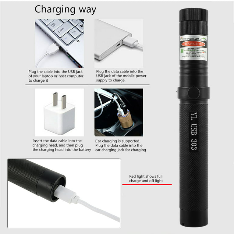 HOTBEST Green Laser Pointer USB Charging 303 Indicator Light 532nm  High-Power Equipment Laser Pointer Burning Starlight Laser Torch Can Be  Charged 