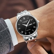 GUANQIN Mens Quartz Fashion Luminous Calendar Wrist Watch with Analog Display and Stainless Steel Band