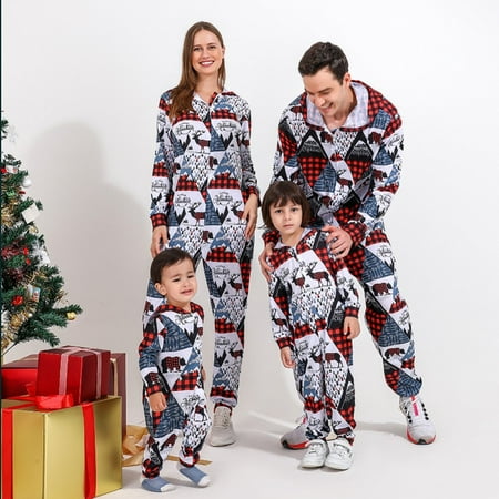 

Baozhu Christmas Plaid Elk Print Parent-Child Homewear One-Piece Hooded Bodysuit Casual Pajamas Family Matching Outfits Nightwear